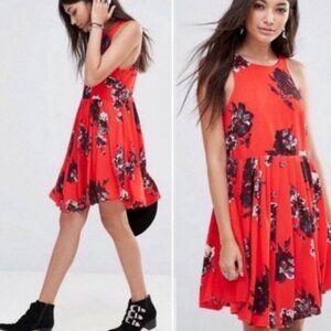 Free People Red Floral Mini Dress | Size 4 | As New